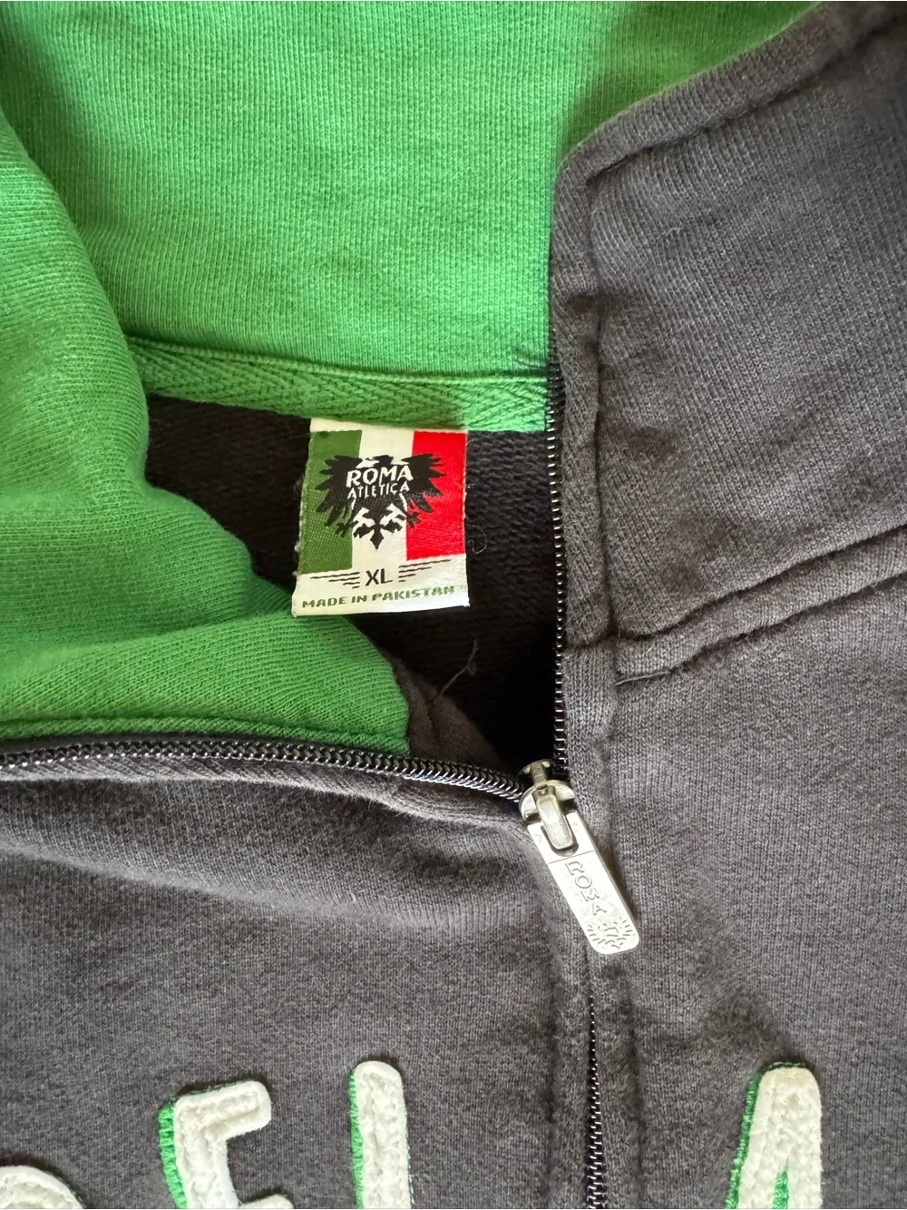 Vintage Ireland Zip-Front Black  Track Jacket with Green Trim